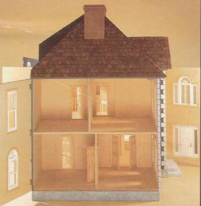 View of dollhouse with opened left side panel