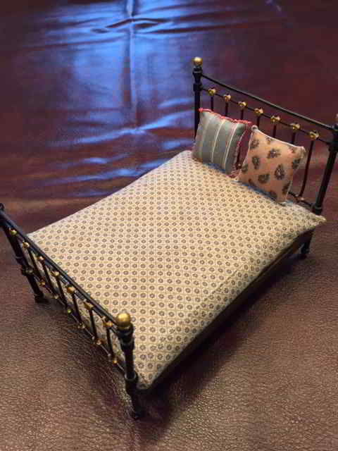miniature brass bed with full bedding