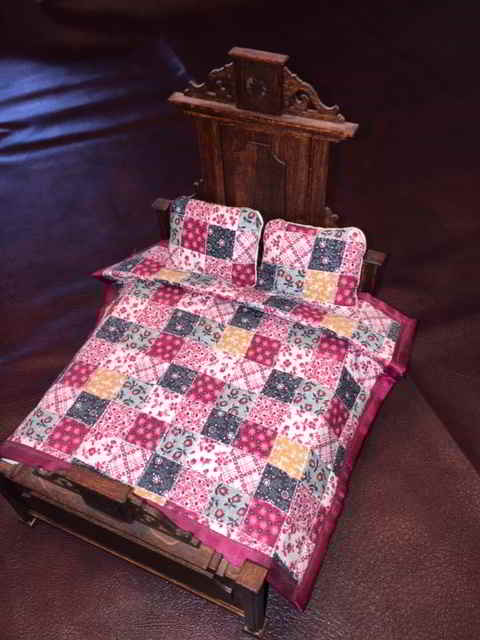 heirloom wooden bed with bedding