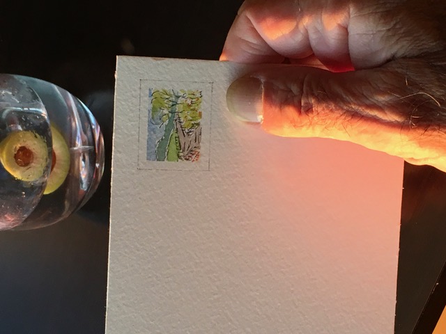 image of miniature painting in corner of paper stock