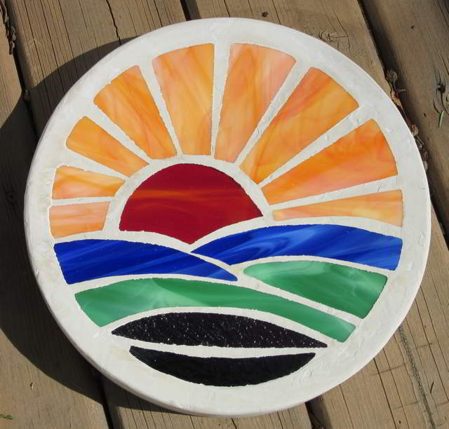 Stepping stone with sunrise or sunset